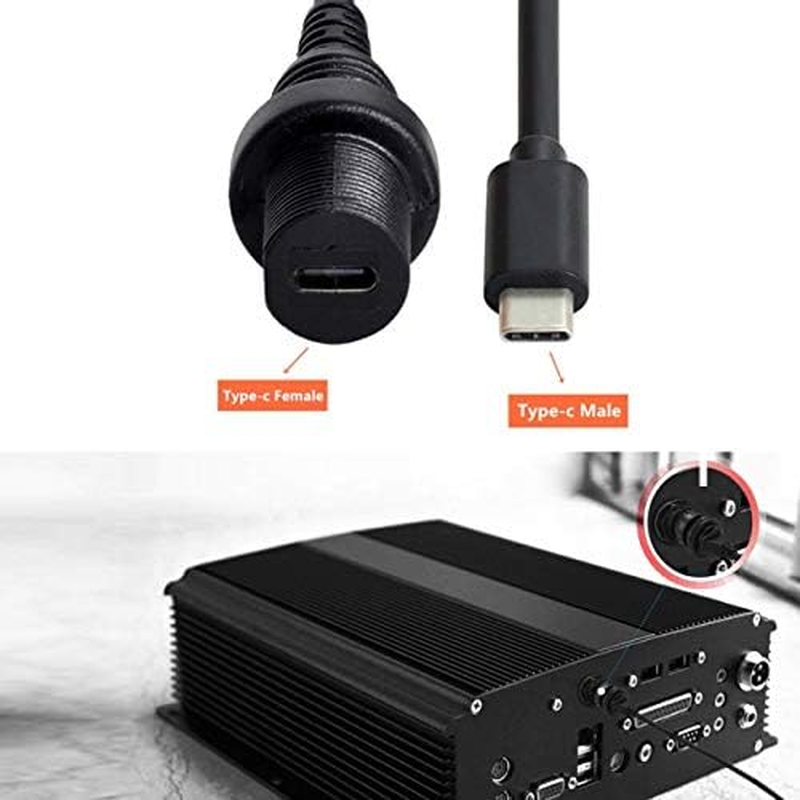 Cablecc Waterproof USB-C Type-C USB 3.1 Extension Flush Car Mount Extension Cable for Dashboard Panel image number 5