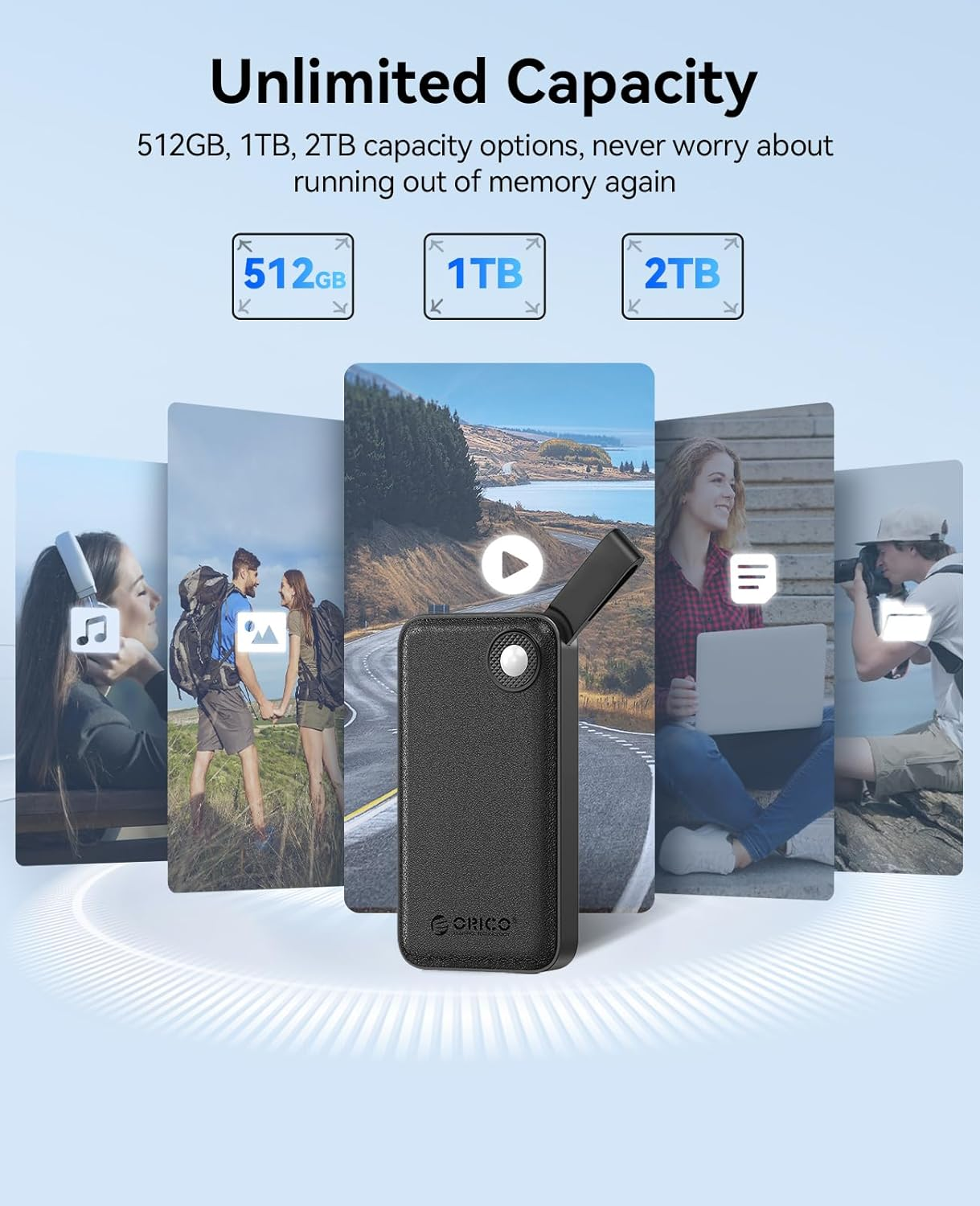 ORICO 1TB Portable SSD, up to 2000Mb/S, USB 3.2 Gen 2X2, Ultra-Mini, Compact with 2 in 1 USB C Cable, External Solid State Drives, Reliable Storage for USB C Smartphone, Tablet, PC - B20 image number 3