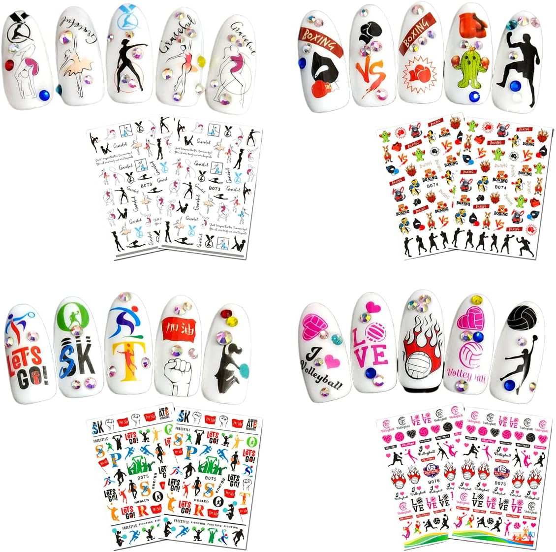 CHANGAR Football Sports Nail Art Decals - Basketball, Soccer, Cheerleading, Flag, Bowling, Rugby, Ballet - 16 Sheets image number 6