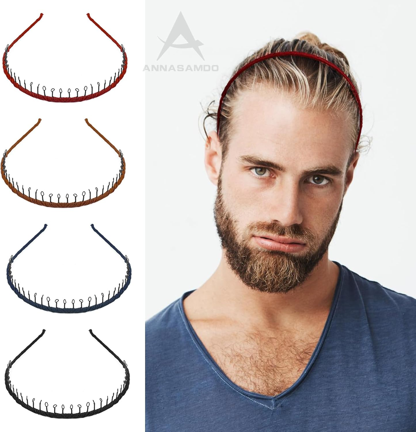 Pack of 10 Unisex Hair Bands Hair Bands Wave Metal Headband with Non-Slip Teeth Elastic Headband for Men Women for Outdoor Sports Yoga (10 Colours) image number 4