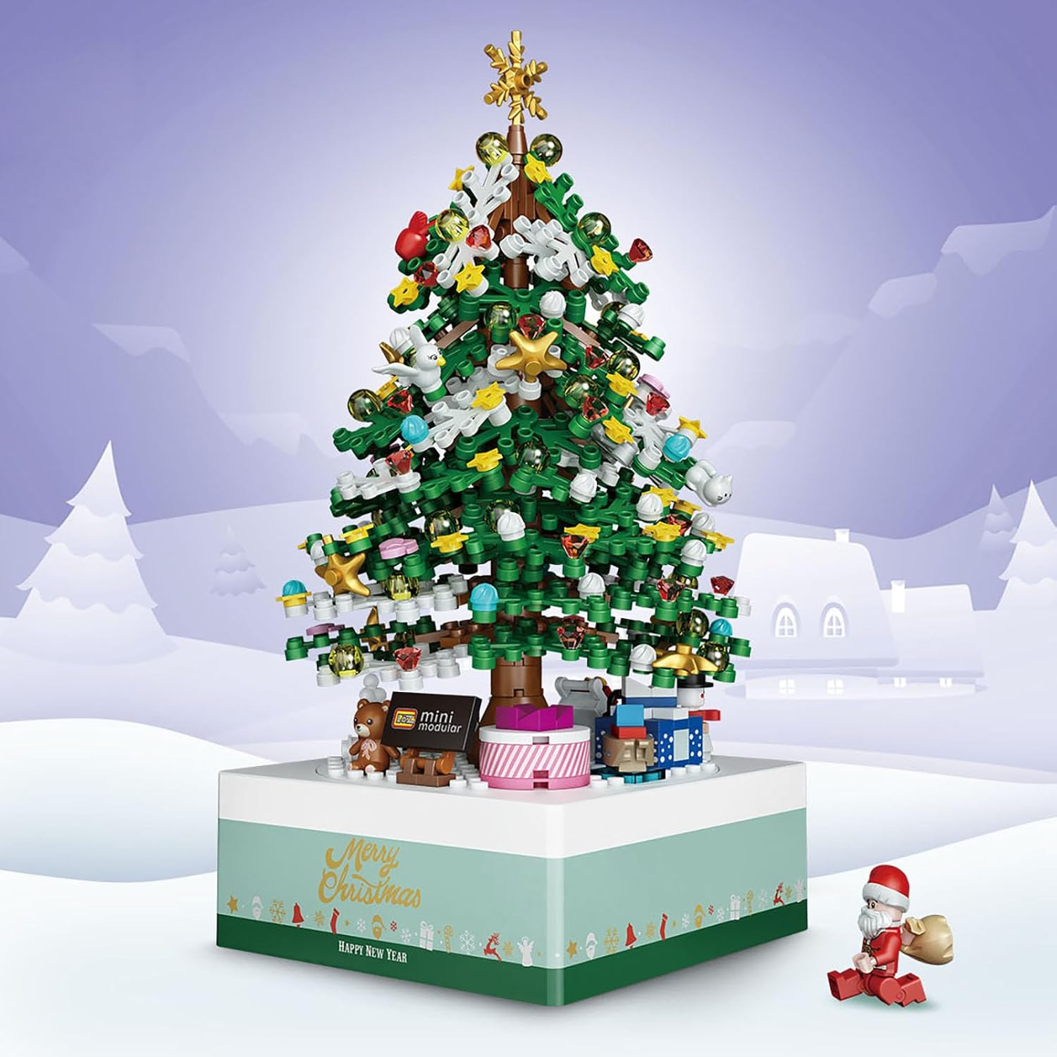Christmas Tree Modular Building Kit &ndash; 506 Pcs Rotating Music-Box Display, Santa & Festive Ornaments &ndash; Creative Christmas Decoration & Gift, DIY Xmas Holiday Brick Kit image number 6