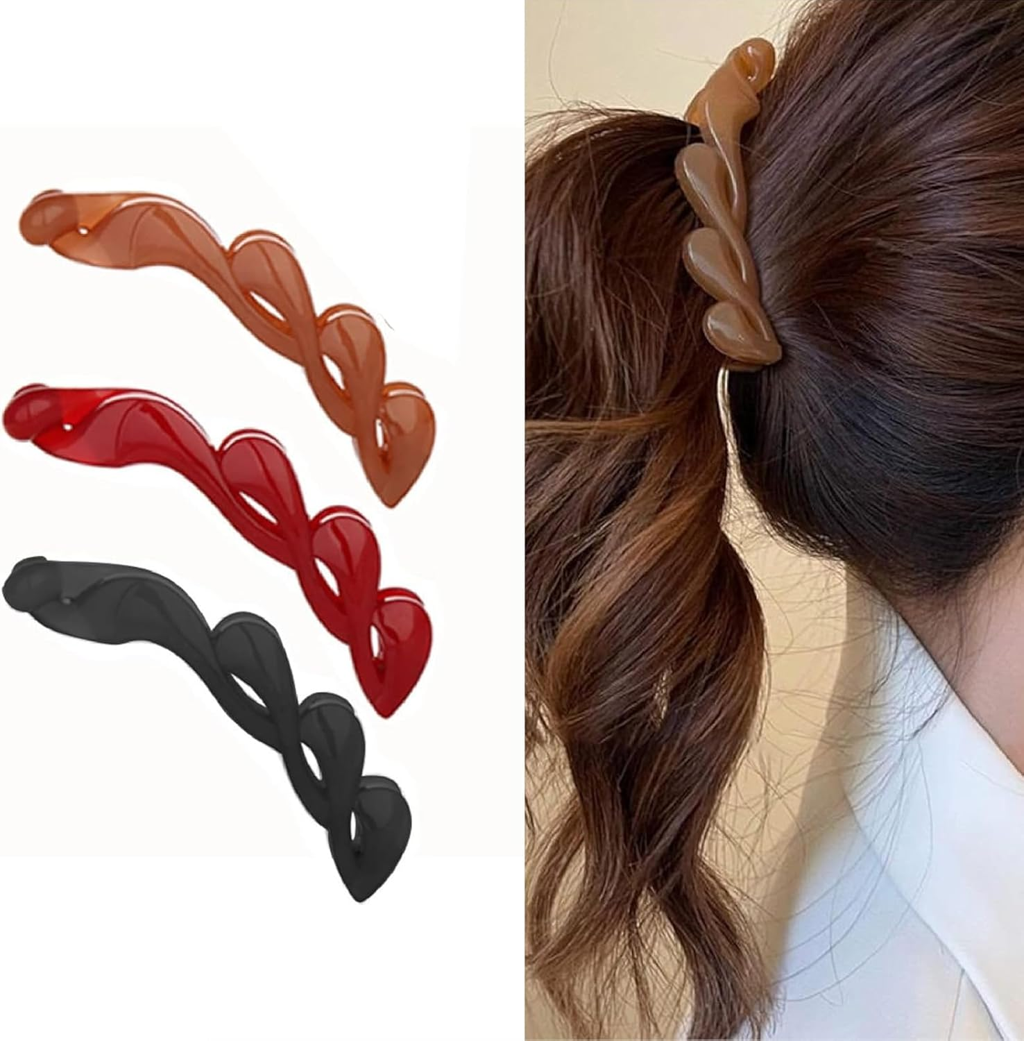 Pack of 3 Vintage Hair Clips for Ponytail, Fish Clips for Long Hair, Comb Fish Clips for Women and Girls image number 1