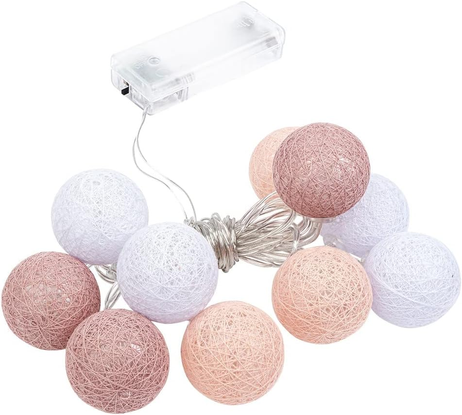 Ideen Mit Herz Ball Fairy Lights with 10 Leds, Battery Operated, 10 Cotton Balls in 3 Colours, Diameter 35 Mm per Ball, Includes Timer (White, Apricot, Dusky Pink)