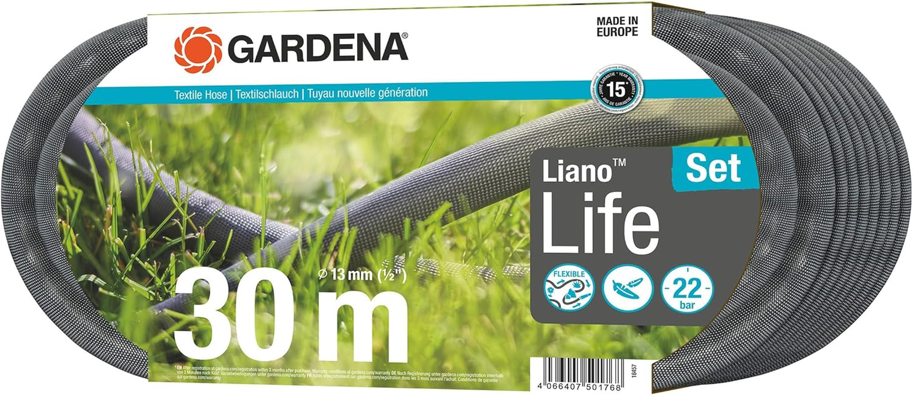 Gardena Textile Hose Liano Life 13 Mm (&frac12;) 30M Set with Nozzle image number 2