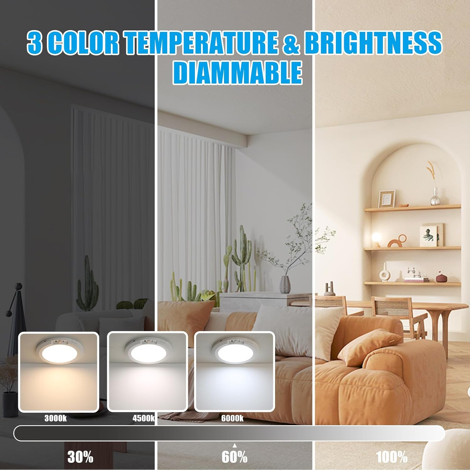 Motion Sensor Ceiling Light Fixture,Cordless Closet Light Battery Operated,Rechargeable Magnetic Mount Plafonnier LED Light for Closet Stair Hallway Shower Shed 3 Color Temperatures,Remote Control image number 3