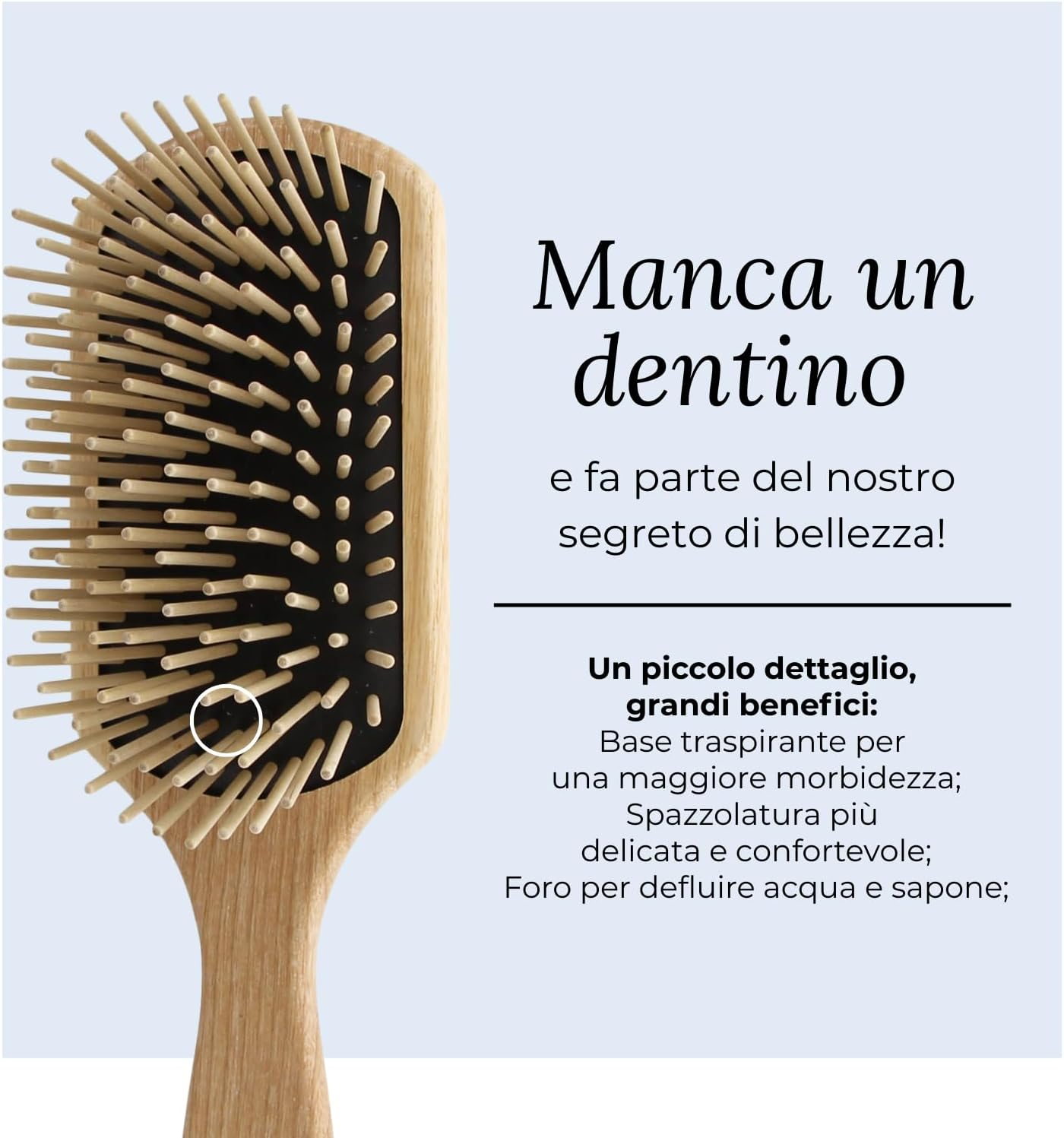 Big Rectangular Paddle Ash Wood Brush with Long Pins - Natural - Tek image number 3