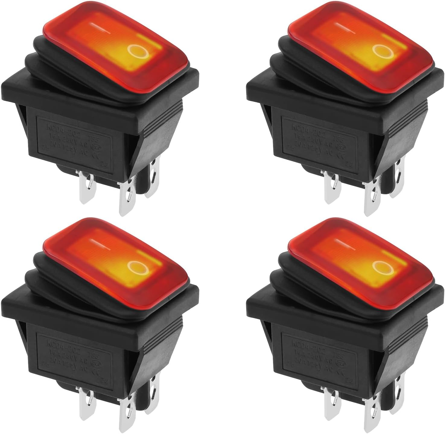 SING F LTD 4 Pcs Waterproof Rocker Toggle Switch 4 Pin 2 Position 16A 250V 20A 125V Red LED Light Indicator On/Off Lamp Rocker Switch for Car Truck Boat Motorhome image number 1