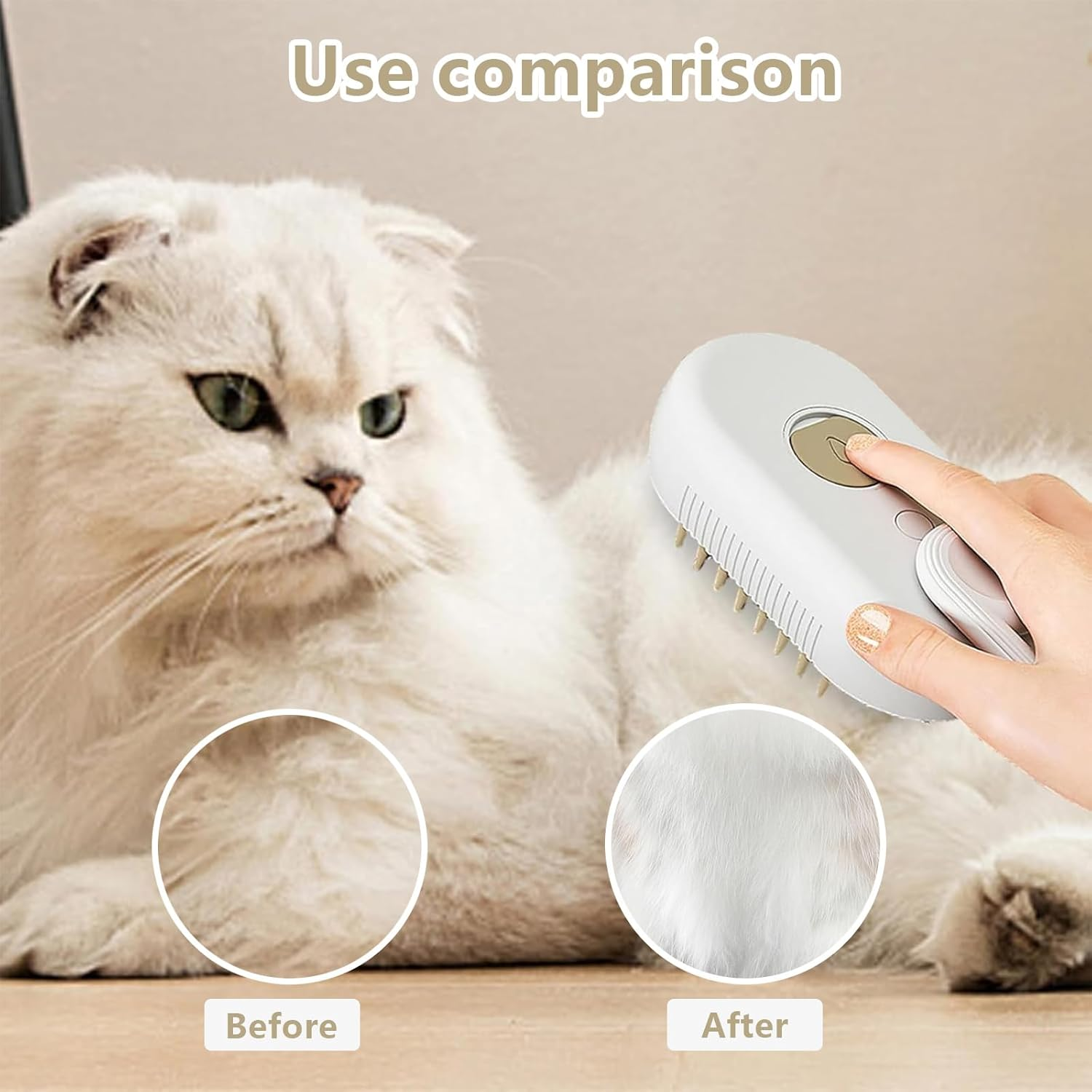 Cat Steam Brush for Cat and Dog, Rechargeable Pet Steam Groomer Comb with 360&deg; Rotating Handle, Steamy Cat Grooming Brush for Pet Long Haired & Short Haired Shedding image number 3