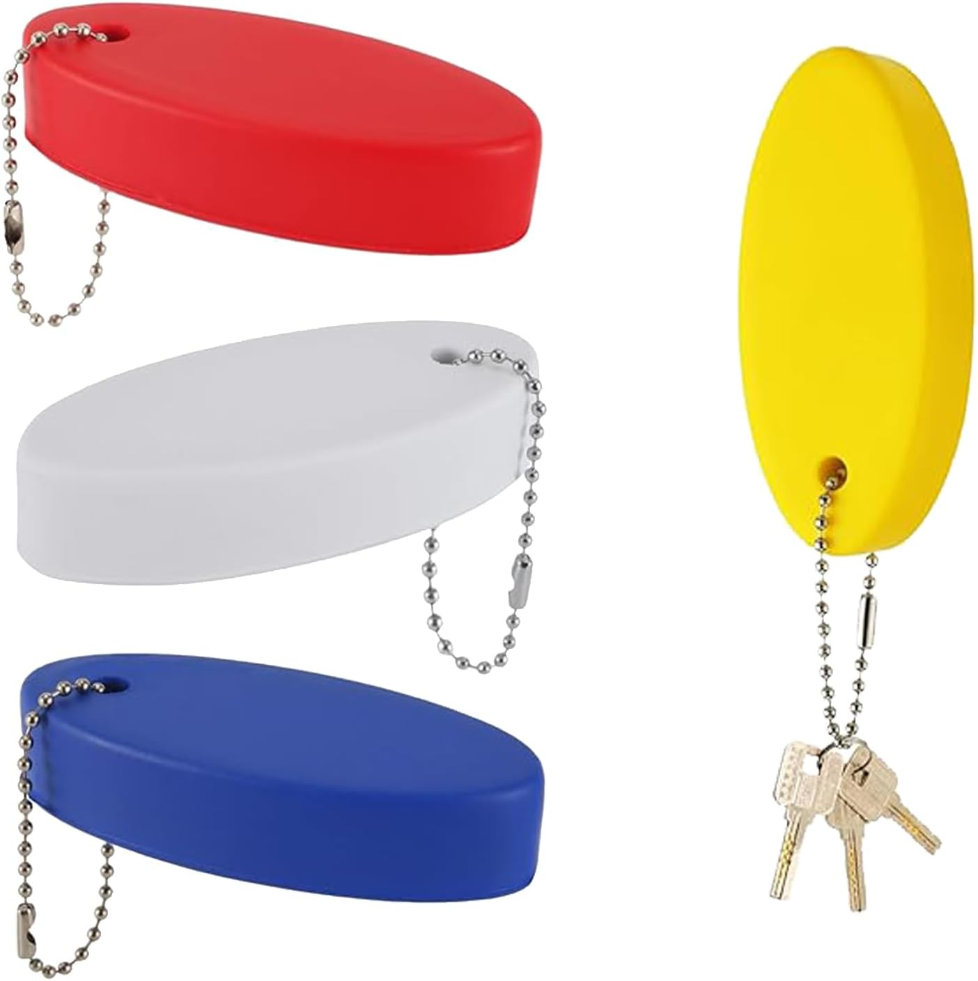 4Pcs Boat Key Floating Keychain,Pu Bright Color Oval Floating Key,Bright Color Oval Float Key Rings Pendant for Boating,Fishing, Surfing, Sailing,Kayak and Outdoor Water Sport (4 Colors) image number 1