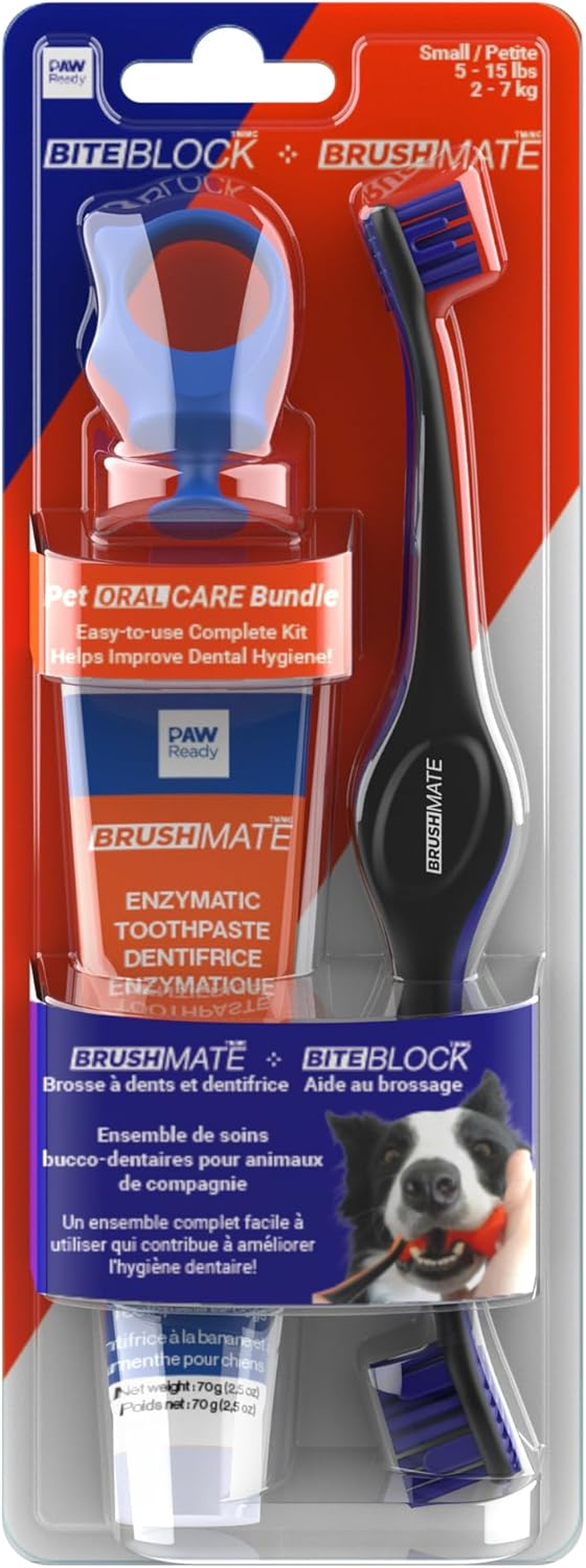 Paw Ready Oral Care Brushing Bundle Dental KIT (Toothbrush, Small Bite Block and Banana Mint Toothpaste 70G) image number 2