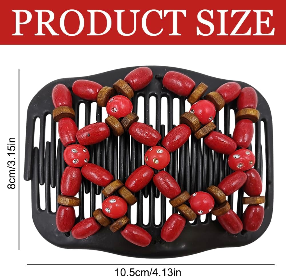 Umibow 4 Pcs Stretchy Magic Hair Combs for Women Double Comb Hair Clip Elastic Wood Beaded Hair Bun Maker Magic Hair Side Combs for Curly Thick Wavy Hair image number 1