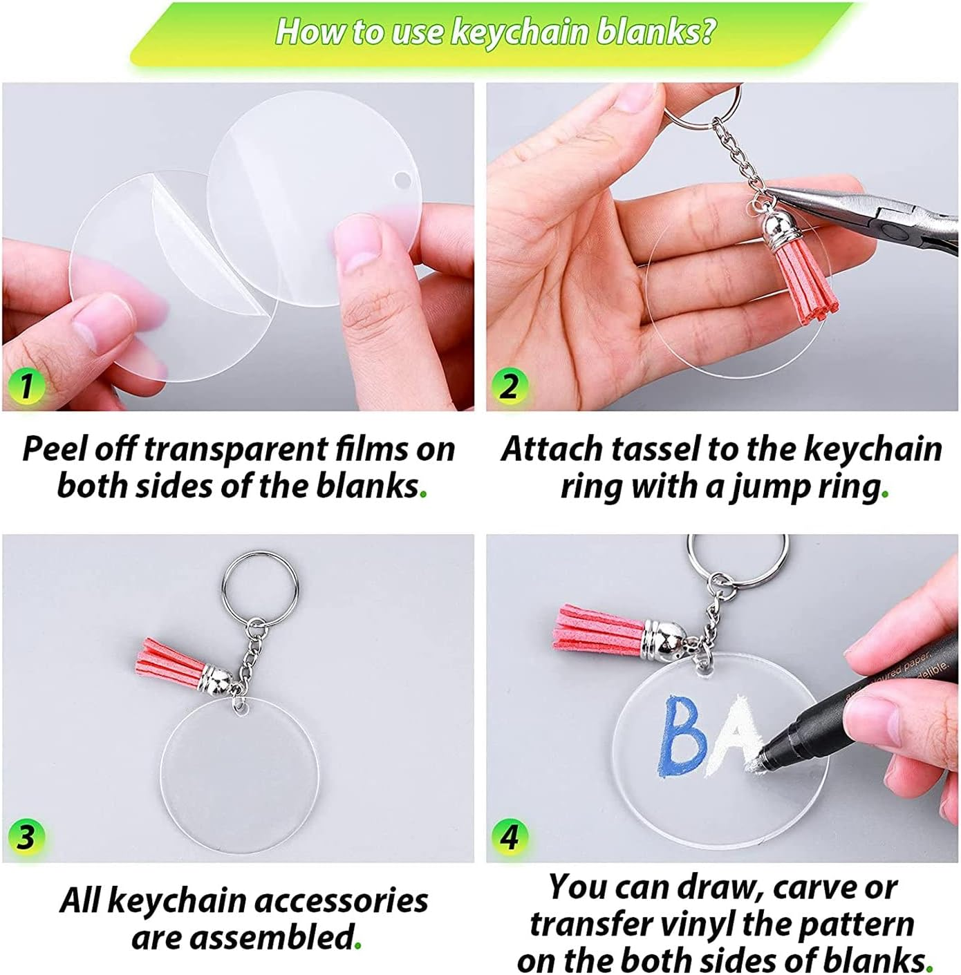 50 Sets Blank Keychains for Vinyl, Acrylic Blanks with 5 Shapes Clear Acrylic Disc image number 1