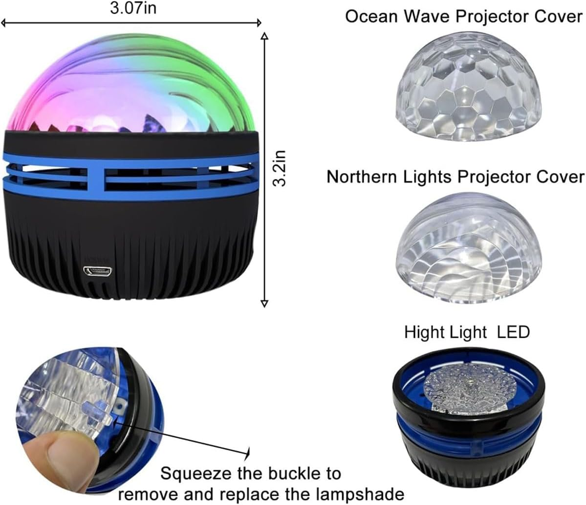 Aurora Dimension Light, Aurora Borealis Light Projector, Blazely Light, 2 in 1 Northern Lights and Ocean Wave Projector with 14 Light Effects, Dual Projection Lampshade (1Pcs Water Ripple) image number 5