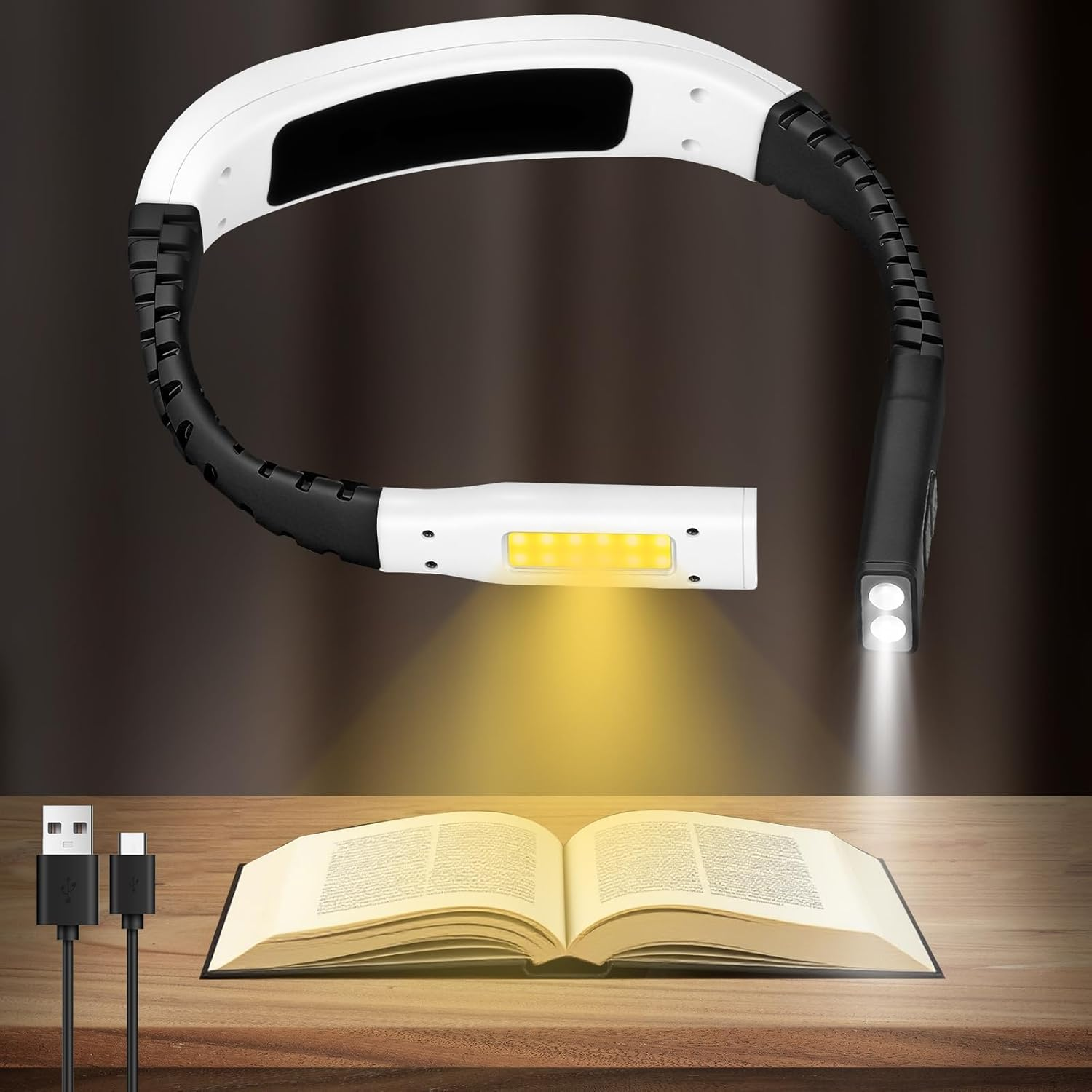 HOTUT Reading Lamp Neck, Book Reading Lamp Neck LED Book Lamp with Rechargeable Batteries, Ergonomic Reading Light with 4 Independent Light Sources, Adjusting Arm, Neck LED Book Lamp for Reading
