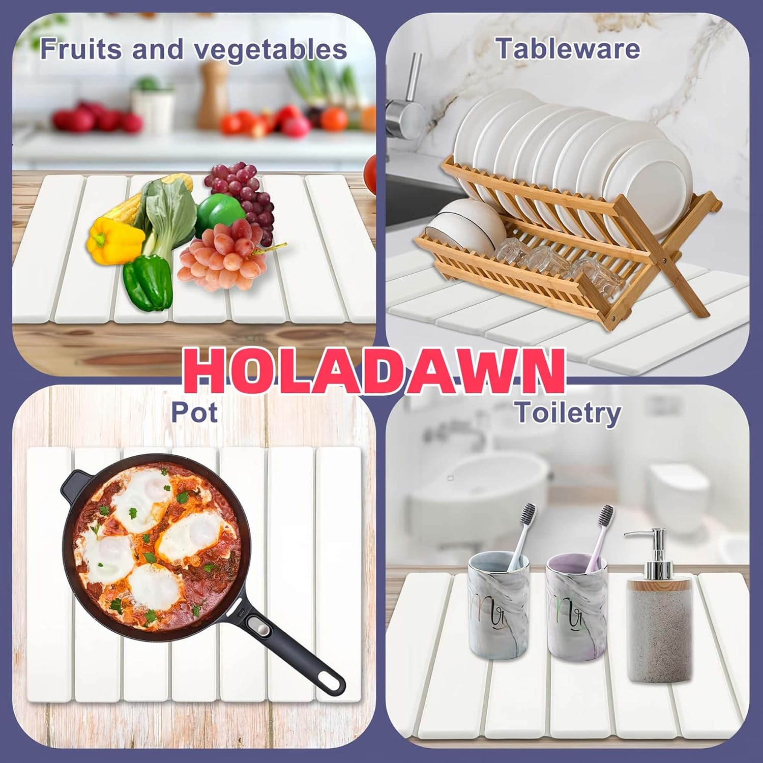 ARREBOL Stone Dish Drying Mats for Kitchen Counter & Sink, 16X12In Quick Dry Collapsible Absorbent Diatomaceous Earth Dish Drying Mat image number 2