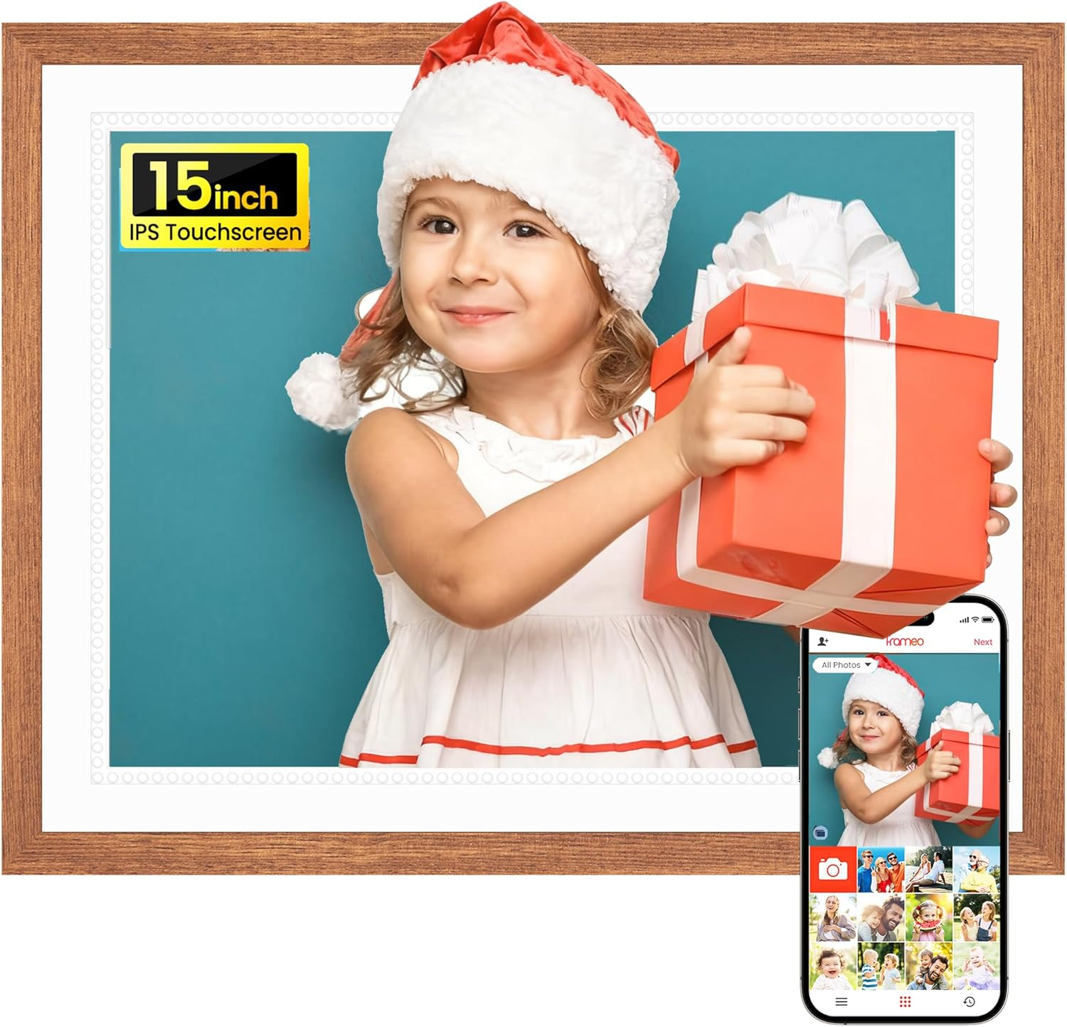 64GB 15.6 Inch Frameo Digital Picture Frame White, Large Electronic Photo Frames Wifi 1920 X 1080 IPS FHD Touch Screen, Send Photos from Your Phone from Anywhere, Best Gifts for Family and Friends