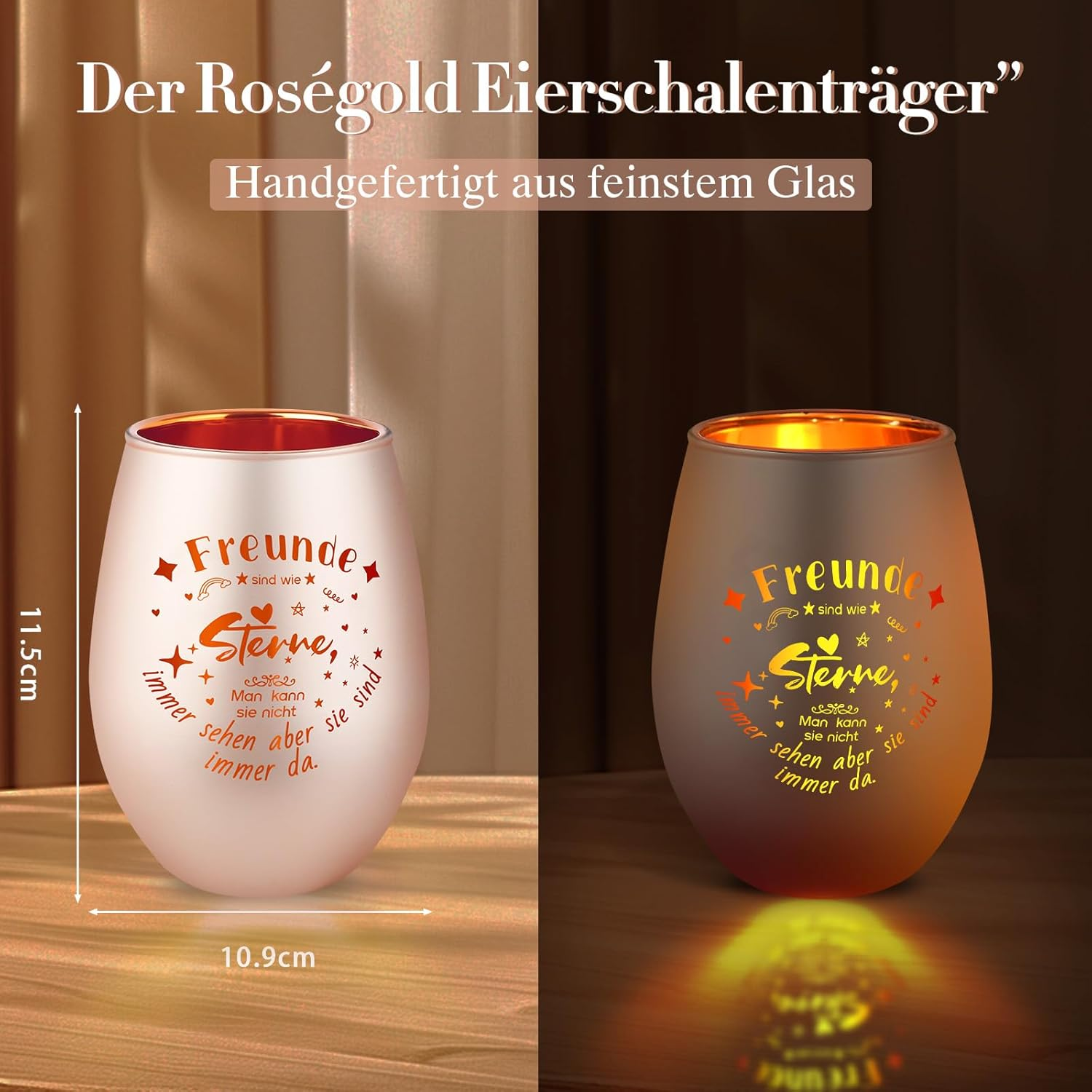 Belillpipi Gift for Girlfriend, Glass Lantern, Lantern in Rose Gold with Gift Box, Tea Light Holder with Engraving for Best Friend, Gift for Birthday, Christmas, Thank You for Women image number 1