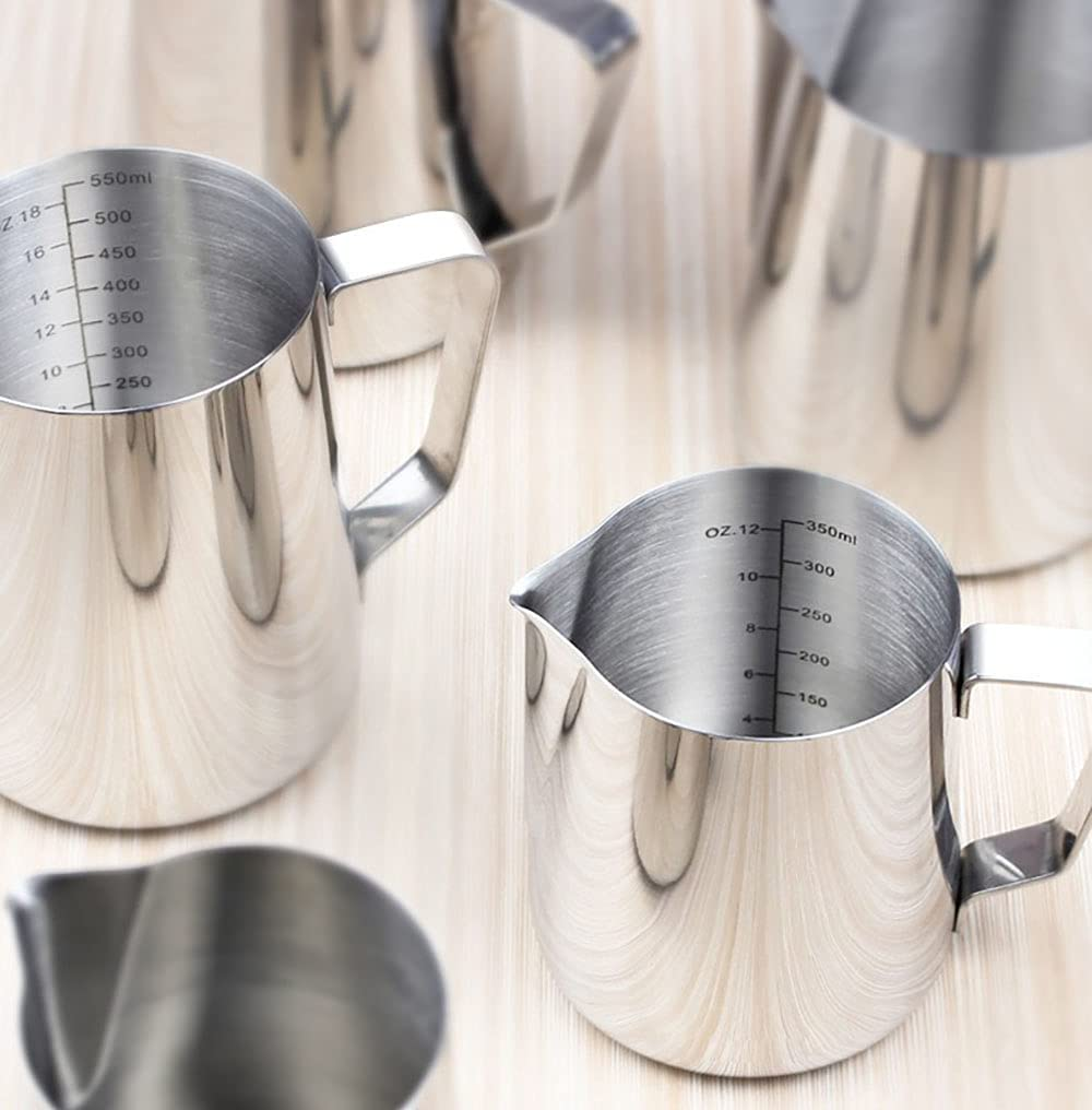 Milk Frothing Pitcher with Decorating Art Pen SUS304, Stainless Steel Milk Frother Cup Steaming Measurements inside for Espresso Machine Coffee Foam Making Cappuccino Latte Art (20 Oz/600 Ml) image number 1