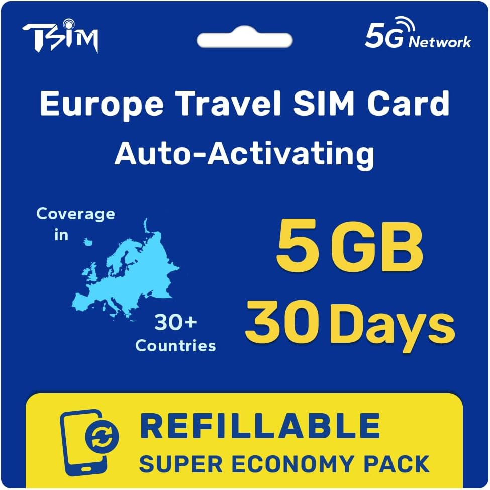 Europe SIM Card for Travel 30 Day 5GB for 36 Countries | Refillable Super Economy Pack | High Coverage Multi-Operator 5G Network | Auto-Activating | Hotspot Allowed image number 6