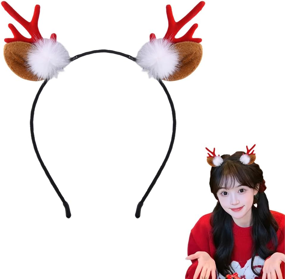 Christmas Deer Reindeer Antlers Headband Holiday Christmas Antler Headband Holiday Christmas Hair Accessories for Girls Women Xmas Deer Ears Headband Hair Hoop for Girls Deer for Women image number 2