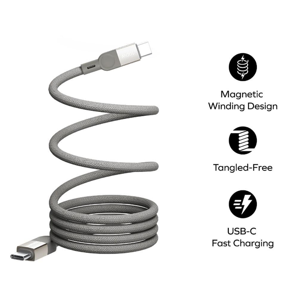 Momax Mag Link 100W USB-C Cable - 1M - Titanium PD Fast Charging - Magnetic - Durable Triple Braided Nylon - Supports Iphone / / Google/Oppo/Oneplus [DC35L] image number 2