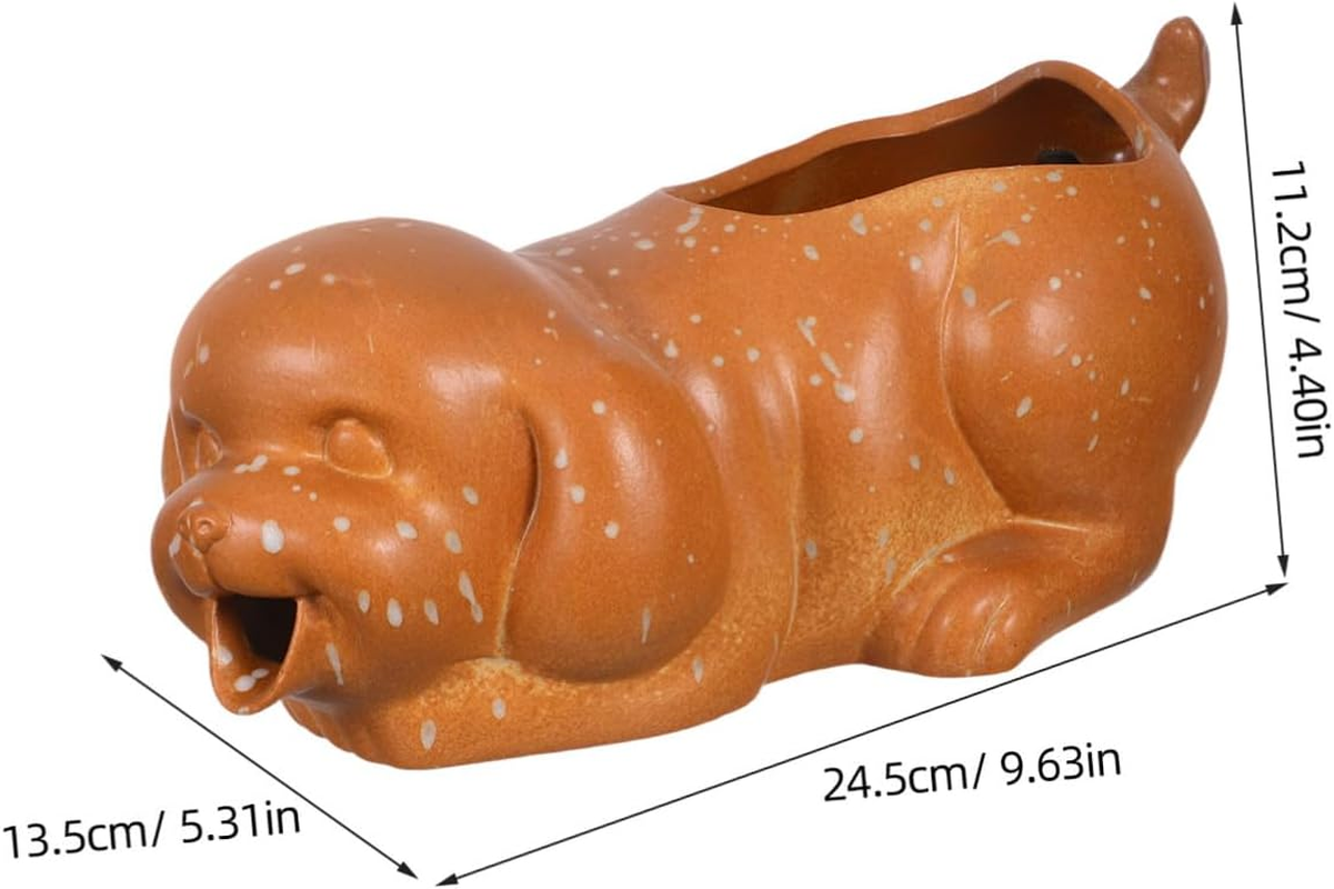 Didiseaon Ceramic Garden Fountain Spitter Dog Shape with Ecological Water Filtration for Outdoor Patio and Indoor Aquarium Decor Natural Water Purifying Ceramic Jar Planter image number 3