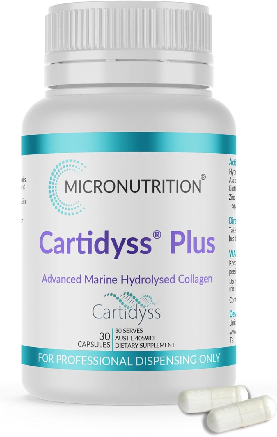 MICRONUTRITION Marine Collagen Supplement Capsules (30 Day Supply, 500 Mg per Serving) Cartidyss plus Hydrolysed Collagen Type 2 with Biotin, Vitamin C, and Zinc - Hair, Skin, Nails & Joints