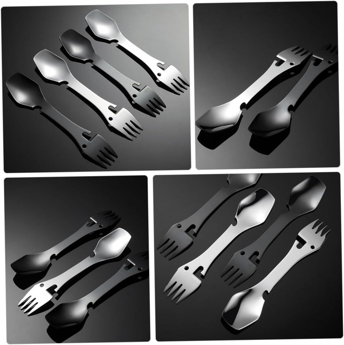 KOMBIUDA 4Pcs Camping Knives Stainless Steel Multifunctional Cutlery Spork Fork Spoon image number 1