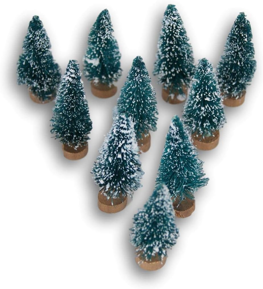 Mini Sisal Trees with Bases for Tabletop Model Train Diorama Craft Bottle Brush Christmas Pine Trees - 2.375 Inch -10 Count image number 1