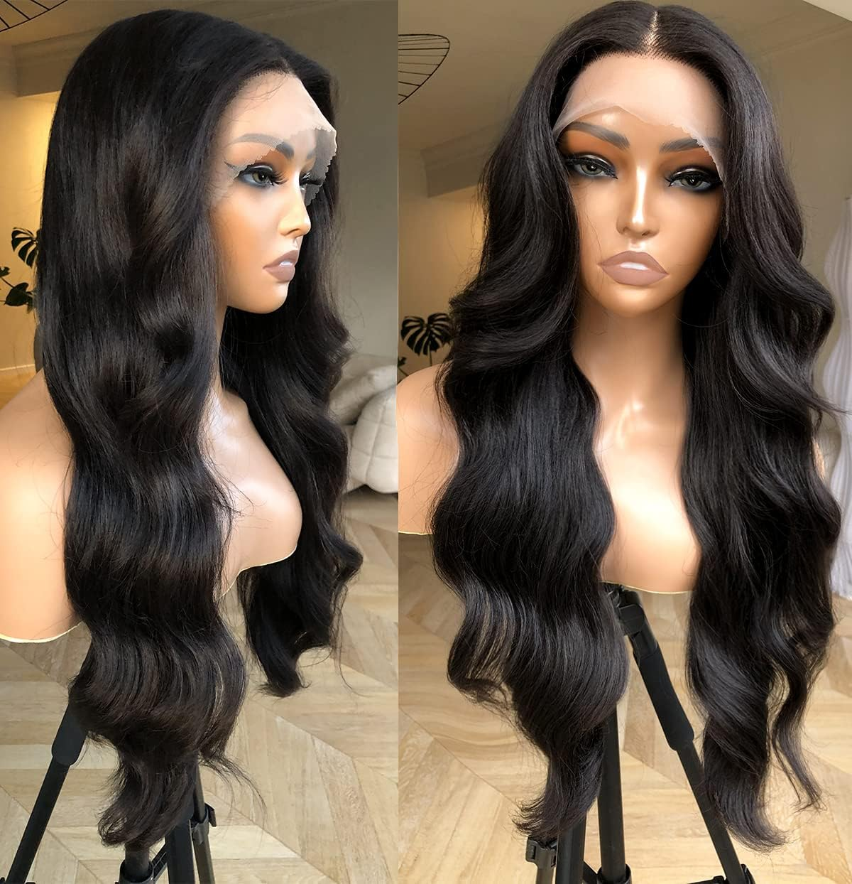 Blackswern Ginger Wig Ginger Orange Body Wave Lace Front Wig, Glueless Lace Wig, Pre-Plucked Pre-Layered Body Wave Wig with Curtain Bangs for Black Women, 24 image number 3