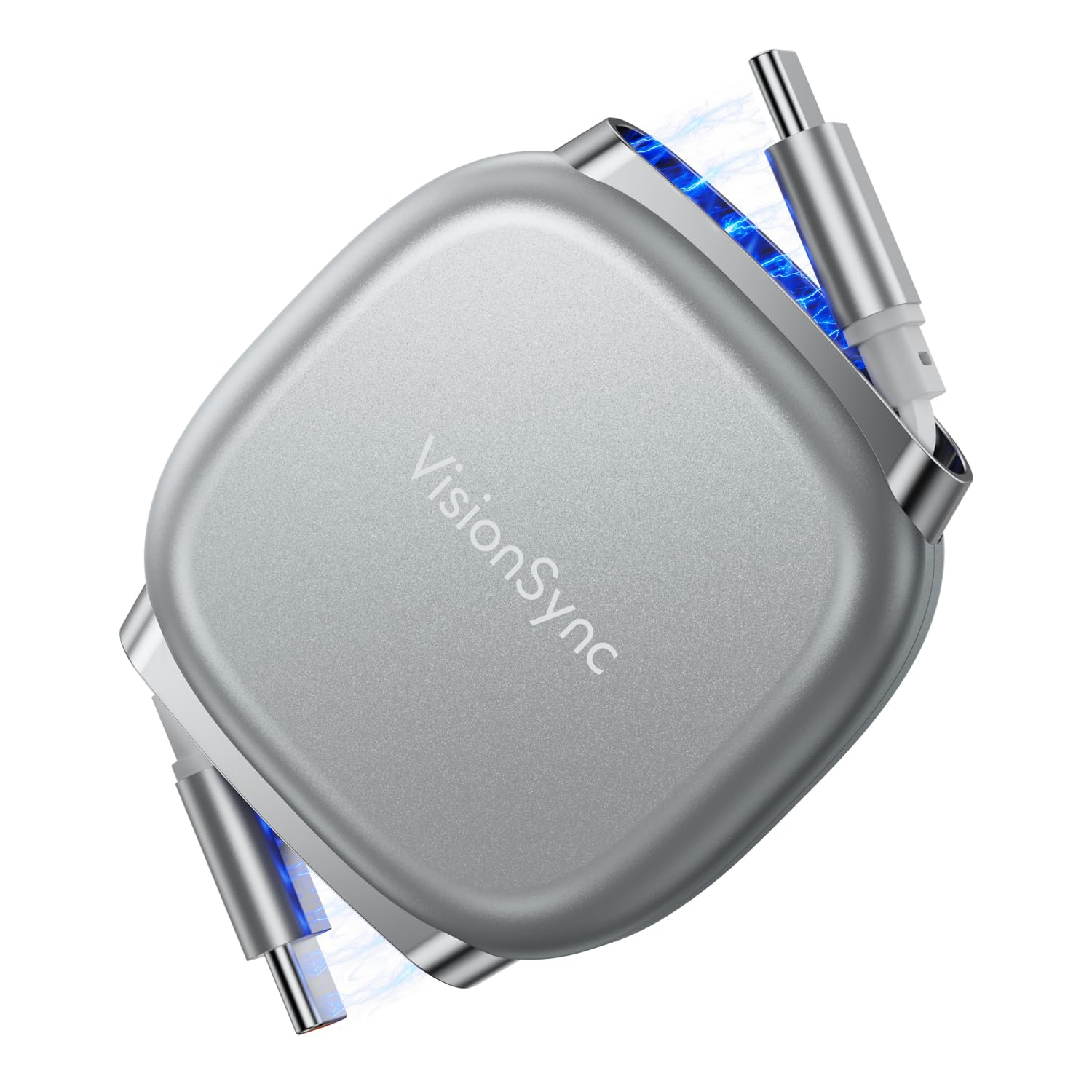 Visionsync 240W USB C to USB C Cable,Pd3.1 Retractable USB C Cable with Magnetic Slot for Travel,Car,5 Preset Length,Fast Charging for Iphone 17/16/15,Ipad,Macbook,Galaxy S25/24,(1M,2Pack,Grey)