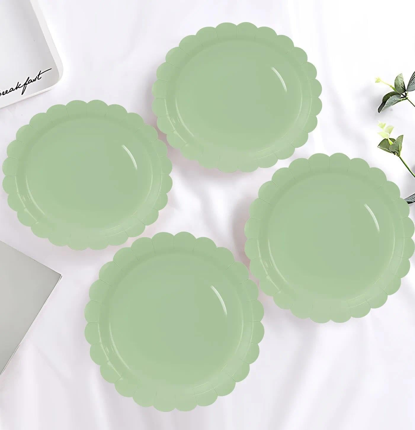Sage Green Paper Plates - 50 Pieces of 7-Inch Disposable Plates - Perfect for Parties, Birthdays, and Holidays - Eco-Friendly, Durable - Haheihei image number 3