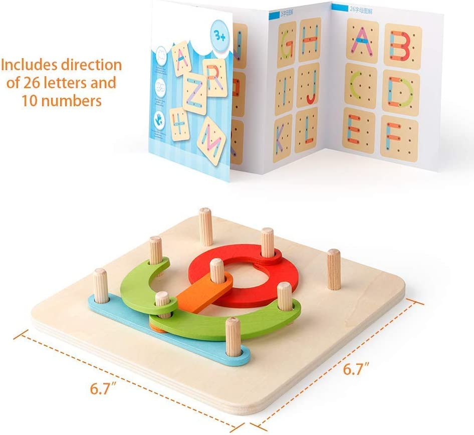 Coogam Wooden Letter Number Sorter Puzzle Educational Stacking Blocks Toy Set Shape Color Construction Pegboard Sorter Activity Board Sort Game for Kids Toddler Gift Preschool Learning Toy image number 4