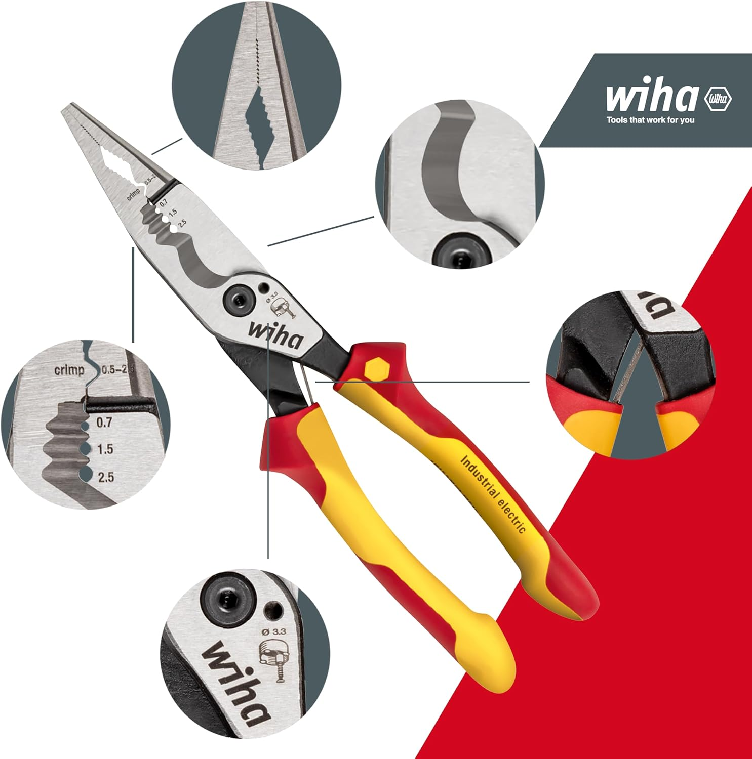 Wiha Multifunctional Pliers for Electricians 8-In-1 I Crimping, Stripping, Cutting, Gripping, Deburring, Bending, Screwing, Cutting Screws (45705) image number 2