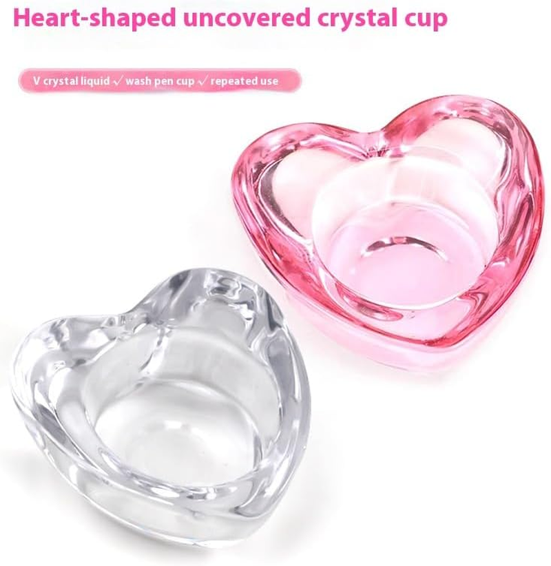 Nail Art Crystal Cup, Thickened Uncovered Wash Pen Cup, Pink High Transparency Heart-Shaped Glass Cup, Nail Art Tools (Pink) image number 5