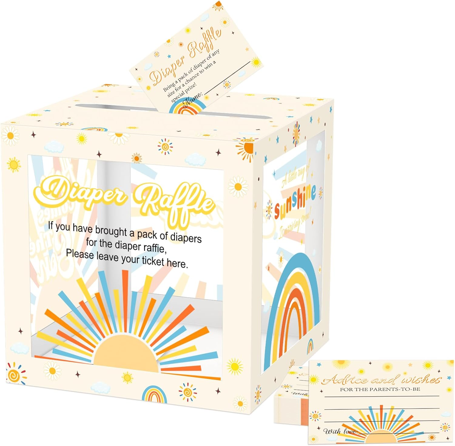 QISOLIY 50 Pieces Cow Baby Diaper Raffle Tickets with Box Baby Shower Game Invitations Cow Diaper Raffle Cards Diaper Raffle Box Set for Baby Shower Gender Reveal Farm Animal Party Supplies Card Box