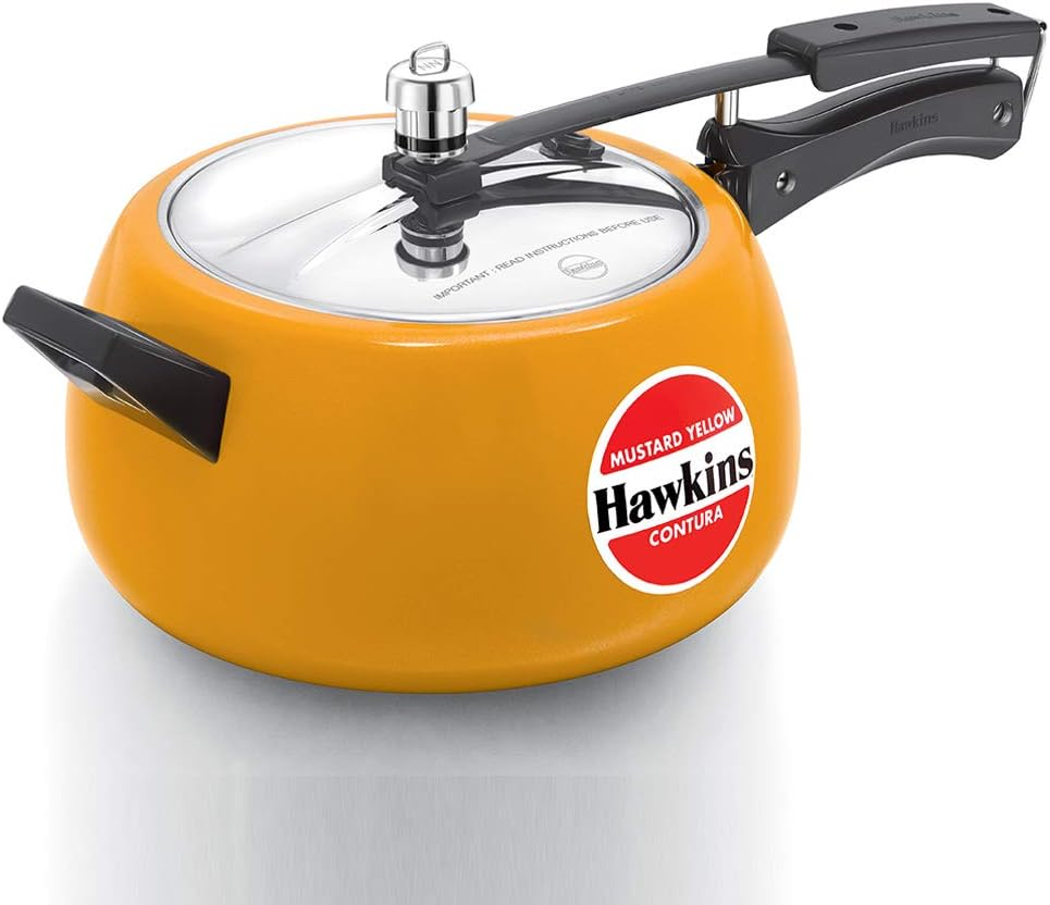 Hawkins Contura Ceramic-Coated Pressure Cooker, 5 Litre Capacity, Mustard Yellow
