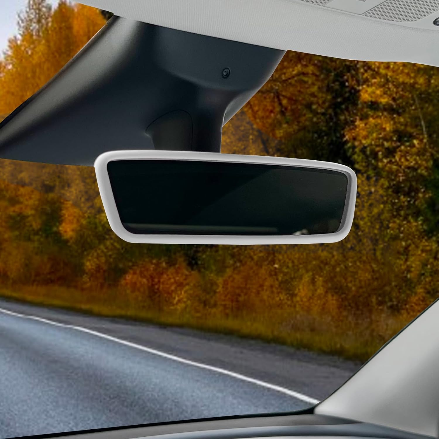 Rear View Mirror Protector Frame Compatible with Model 3 Y X S Semi 2014-2024 Interior Rearview Mirror Cover Accessories Silicone Decorations Center Console Decorate Protect for Gift (Grey) image number 2