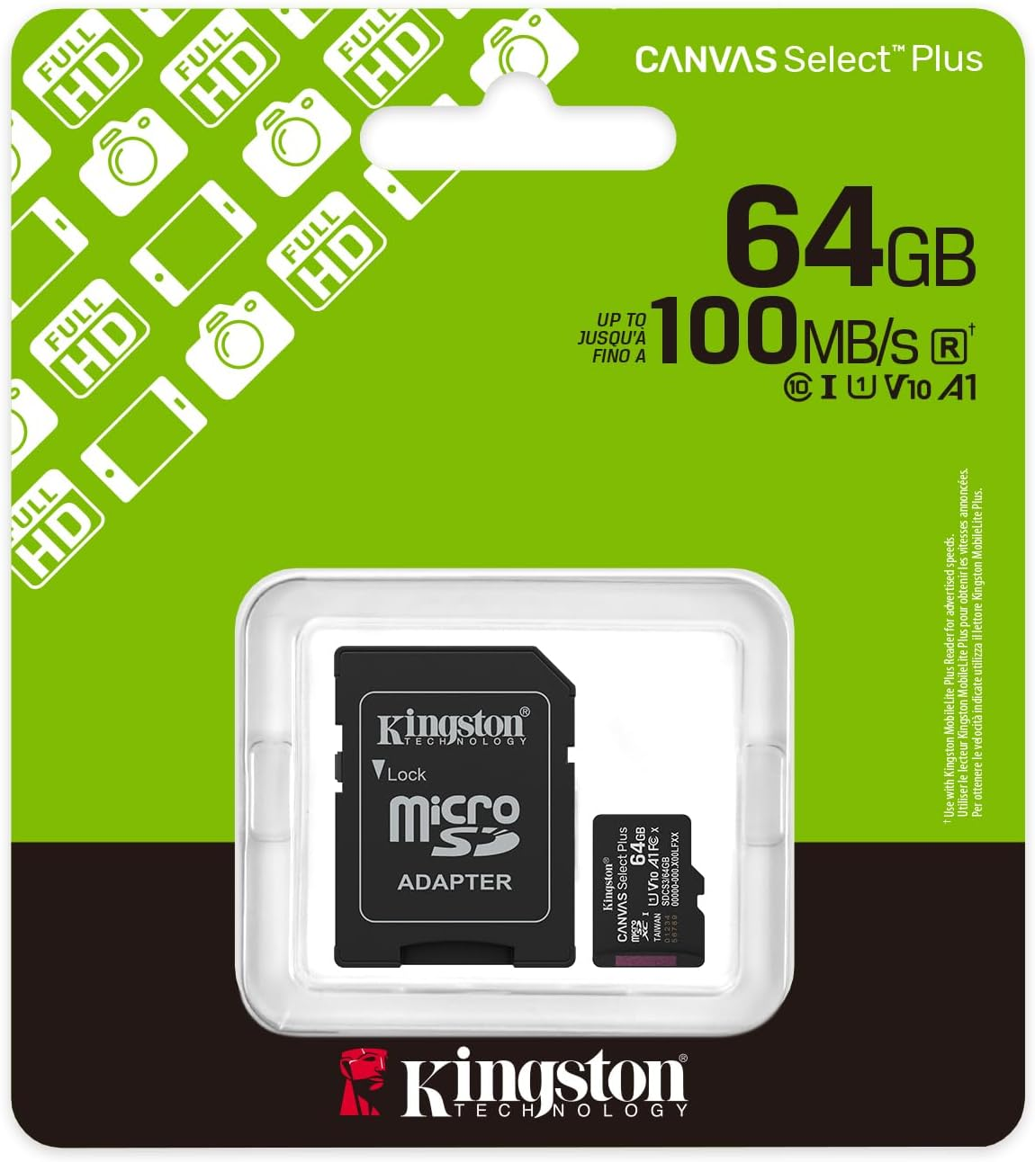 Kingston Canvas Select plus Microsd Memory Card 64GB Microsdxc Gen3 100Mb/S A1 Card + Adapter - SDCS3/64GB image number 2