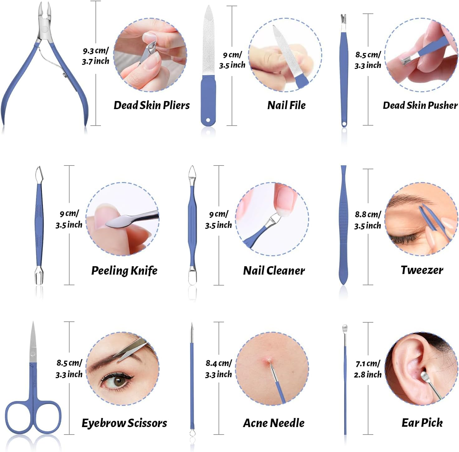 Manicure Set, Nail Clippers Pedicure Kit, 16 Pieces Stainless Steel Manicure Kit, Personal Nail Care Tools, Professional Grooming Kits with Travel Leather Case for Thick Nails (Blue) image number 4