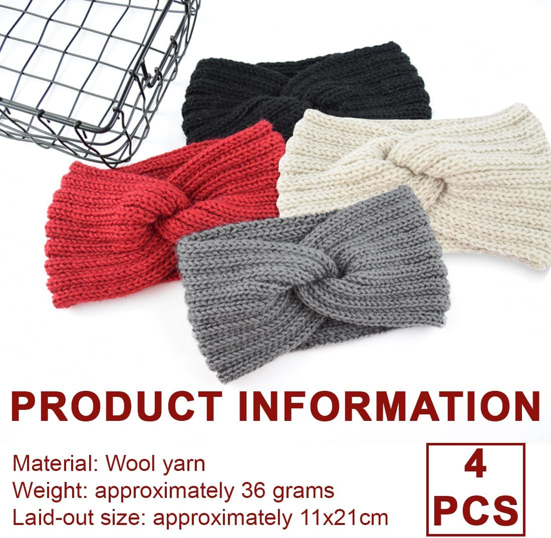 GGUFAY Bow Headband Women'S Winter Knitted Warm Headbands Ear Warmers Headband Hair Band Thick for Women Girls Elastic Crochet Thermal Headband (A)