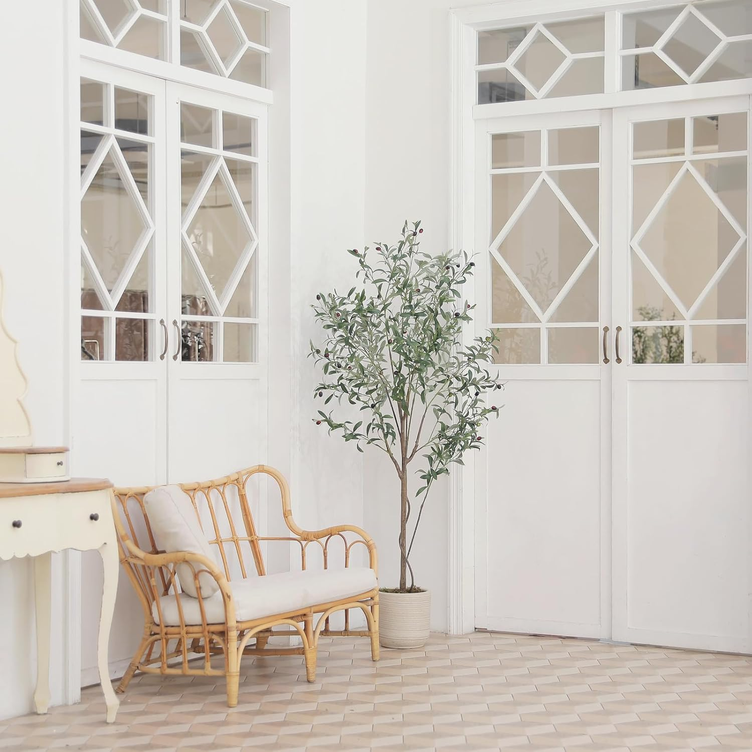 LYERSE Artificial Olive Tree, 6Ft, Fake Olive Tree with Natural Wood Trunk and Realistic Leaves, Indoor/Outdoor Decor image number 4