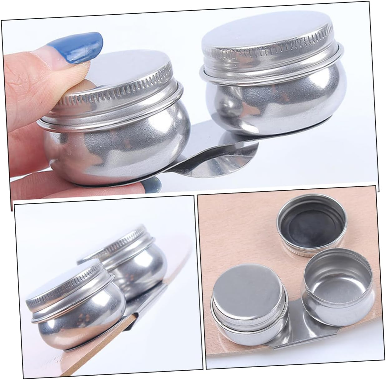 Stainless Steel Oil Painting Palette Cups Lids 6Cm Double Oil Jar for Artists Paint Brush Washing Bucket Painting Supplies Suitable for Watercolor
