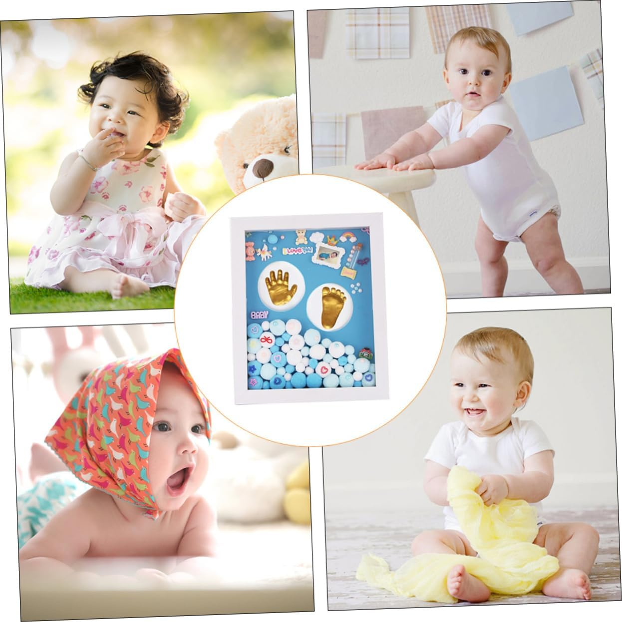 Unique Milestone Photo Frame Handprint Footprint Kit for Boy Girl Safe Material Shower Memory Keepsake image number 2