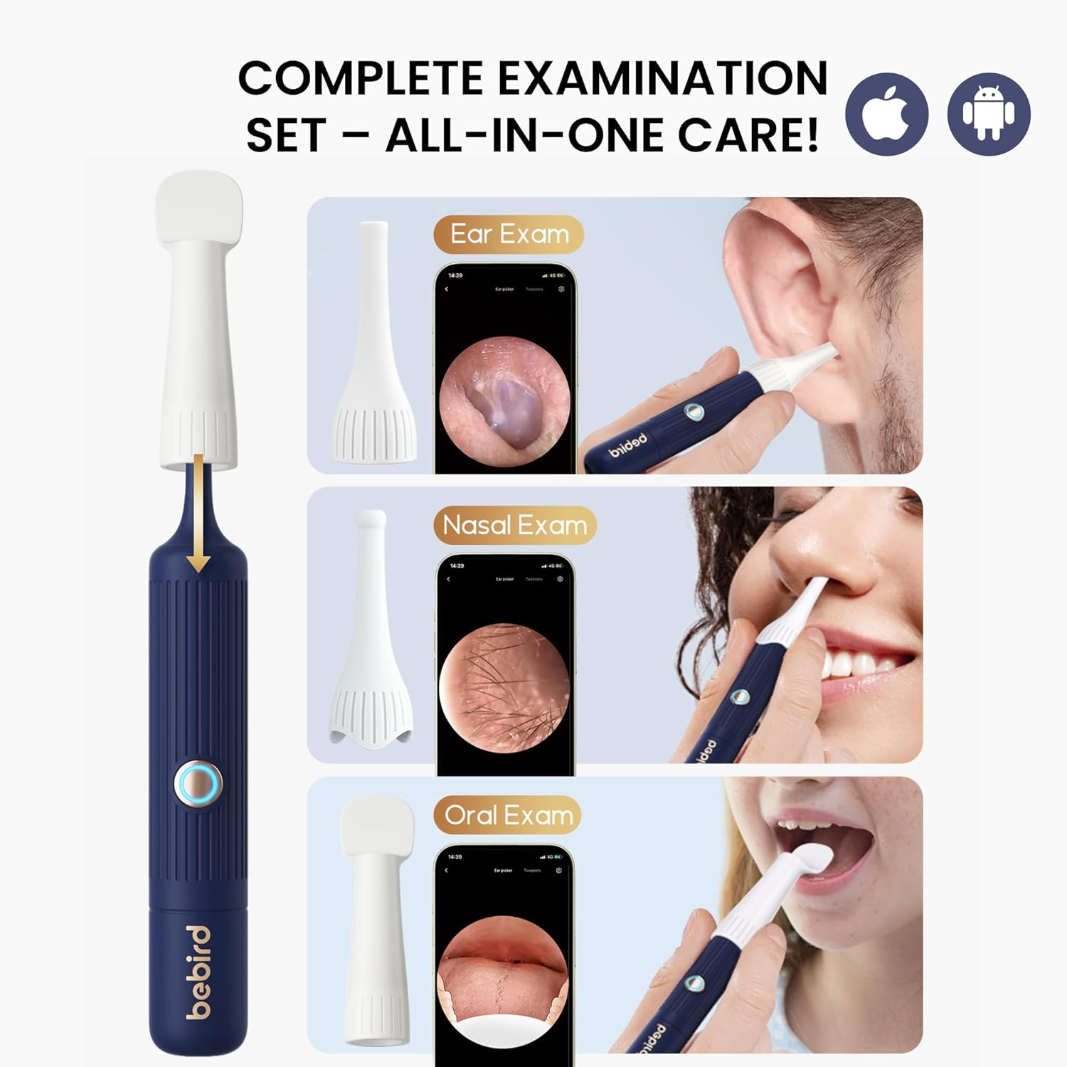 Bebird Earwax Remover, Earsight plus Otoscope,Flexible Ear Scope Otoscope Camera Light 1920P Hd,Ear Cleaner with Portable Case for Adults,Kids,Ios,Android（Dark Blue） image number 6