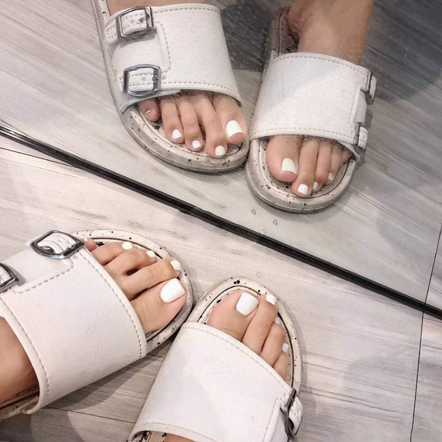 Fake Toe Nails Press on Toenails Full Cover Matte White Toenails Artificial Foot Nails for Nail Salons and DIY Nail Art 24PCS image number 4