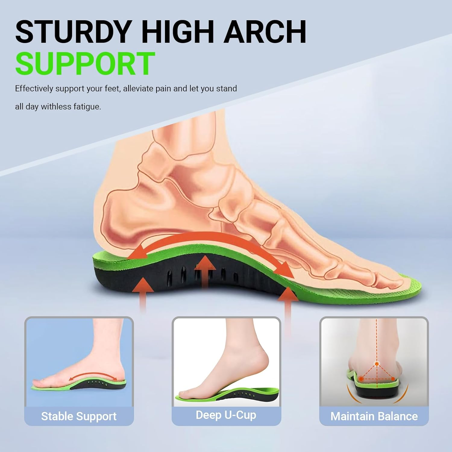 Orthotic Insoles for Plantar Fasciitis & Heel Pain &ndash; HANHOST Premium Arch Support Insoles for Athletic Shoes, Dress Shoes & Casual Footwear &ndash; Men/Women (S: EU 39-41) image number 6