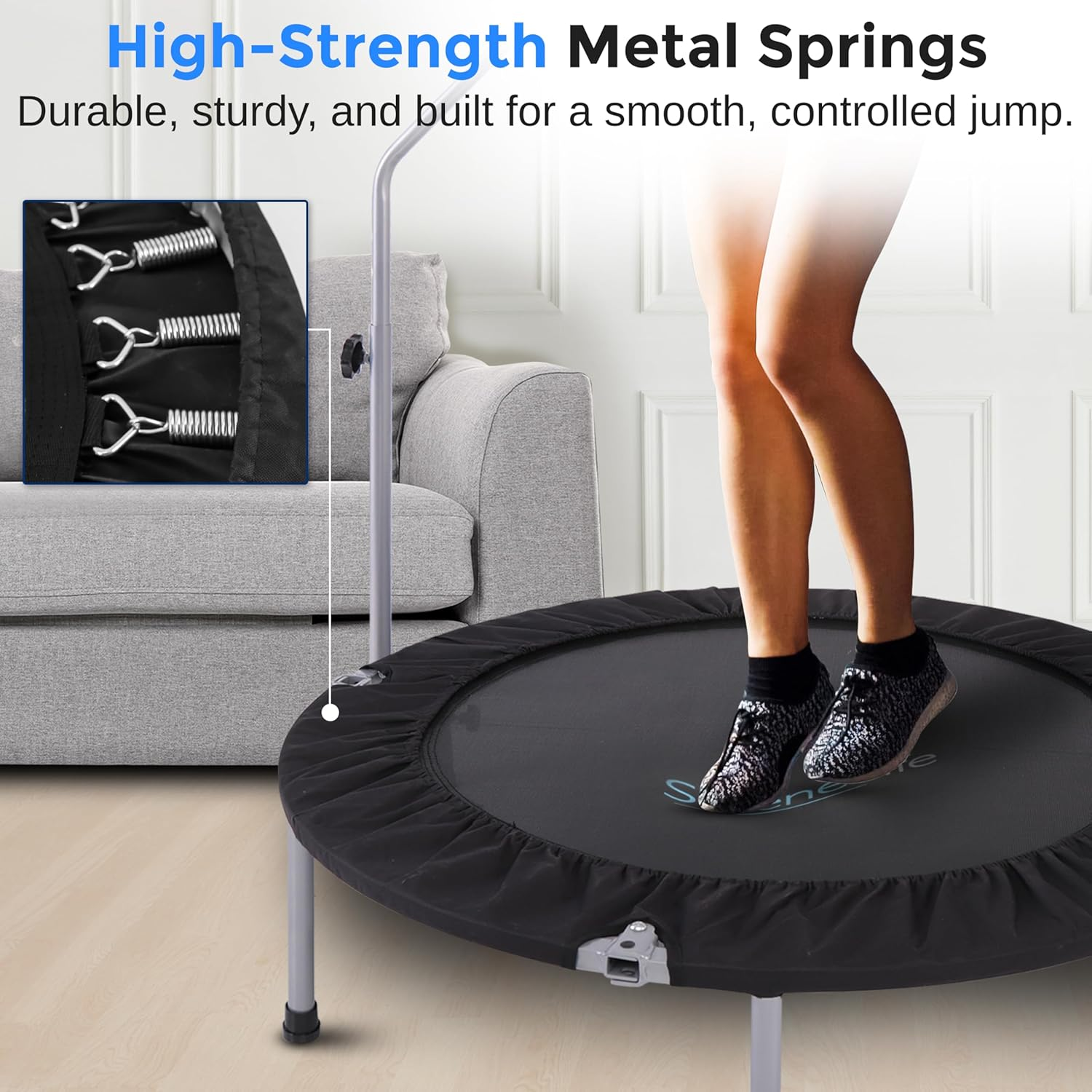Serenelife 40" Mini Trampoline Rebounder, Portable and Foldable Fitness Trampoline, Suitable for Adults and Kids, Perfect for Indoor/Outdoor Workout - Black image number 6