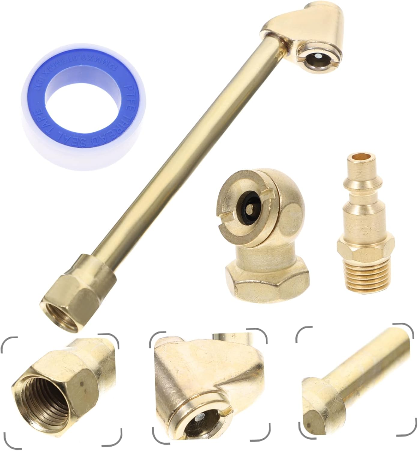 1 Set Air Clamp Kit Tire Attachment for Air Compressor Air Compressor Tire Inflator Attachment Air Compressor Accessories Tire Air Chuck Air Hose Major Pressure Gauge Brass image number 4