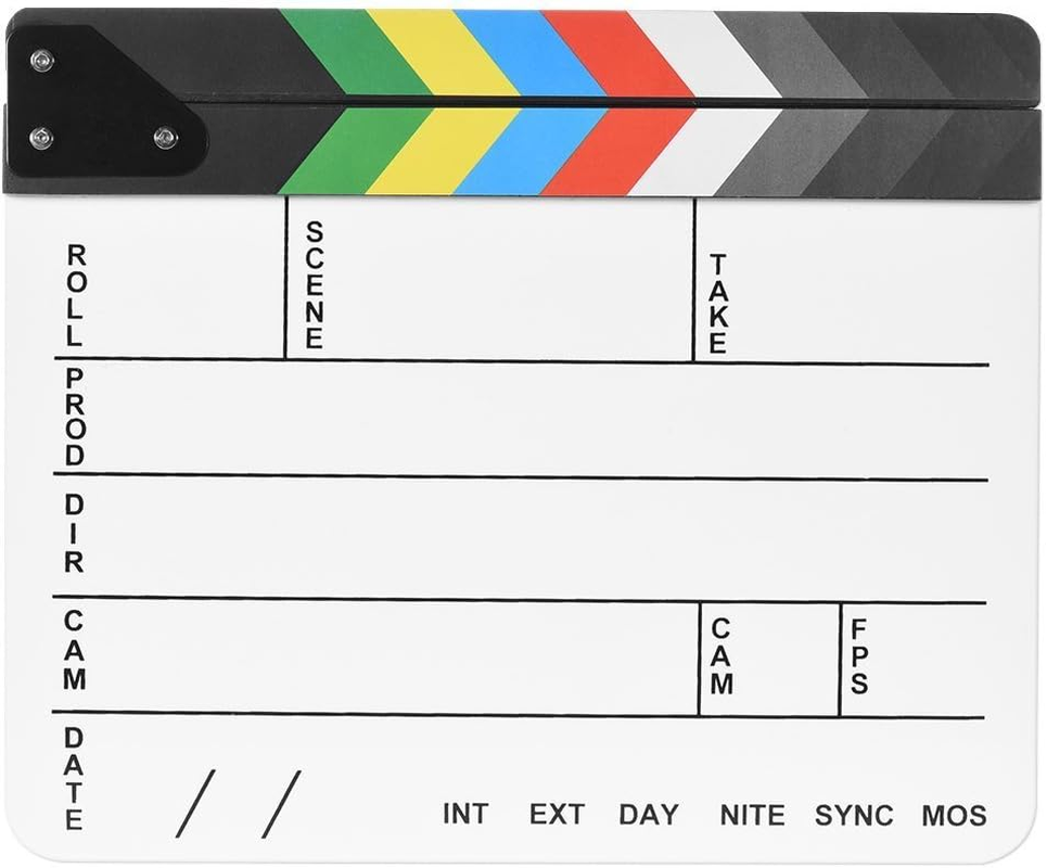 Professional Studio Camera Photography Video Acrylic Clapboard Dry Erase Director Film Movie Clapper Board Slate with Color Sticks(9.6X11.7 /25X30Cm) White image number 3